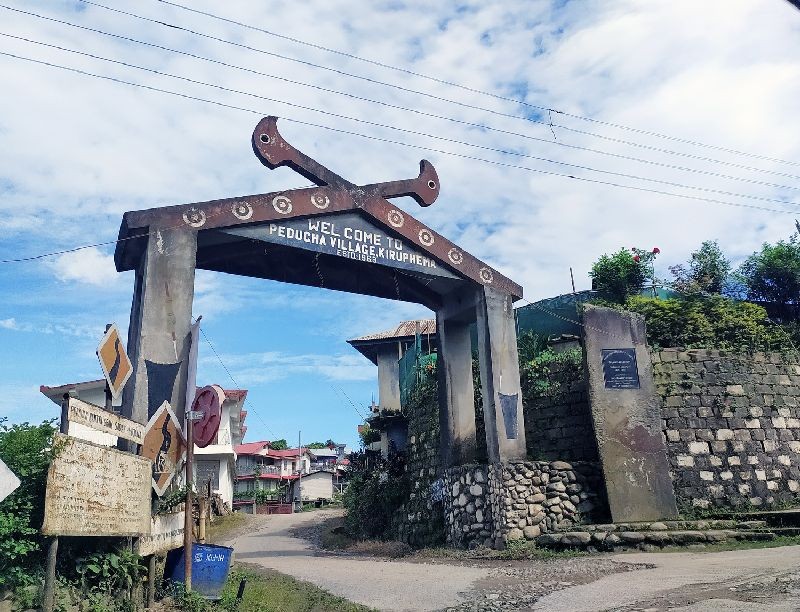 The welcome gate at Peducha village in Kiruphema (Kohima District). Traditional welcome gate is one of the most prominent features of any Naga village, which is slowly becoming popular even in town and cities like Dimapur and Kohima. (Morung Photo)